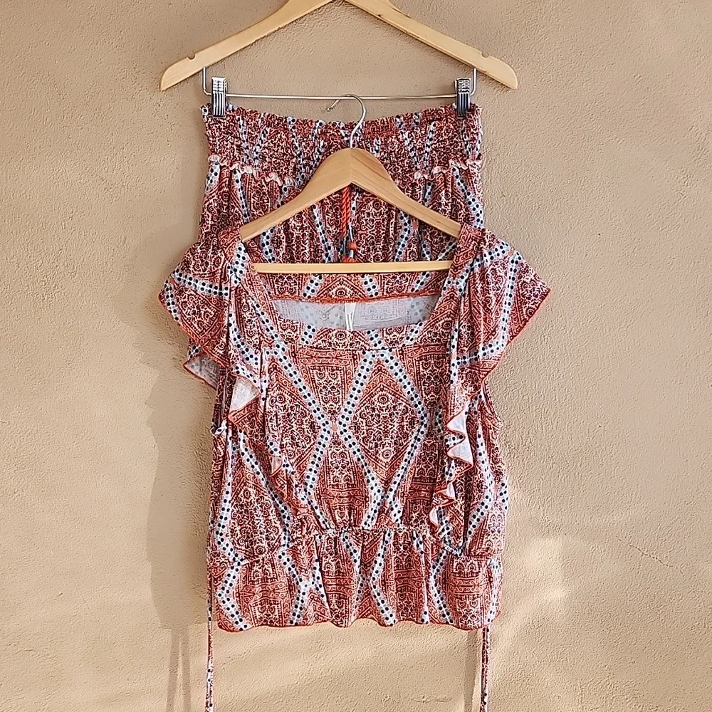 ANTHROPOLOGIE Smocked Short Set M Loungewear Pajamas Top High Waist Sleep Shorts - Picture 15 of 16